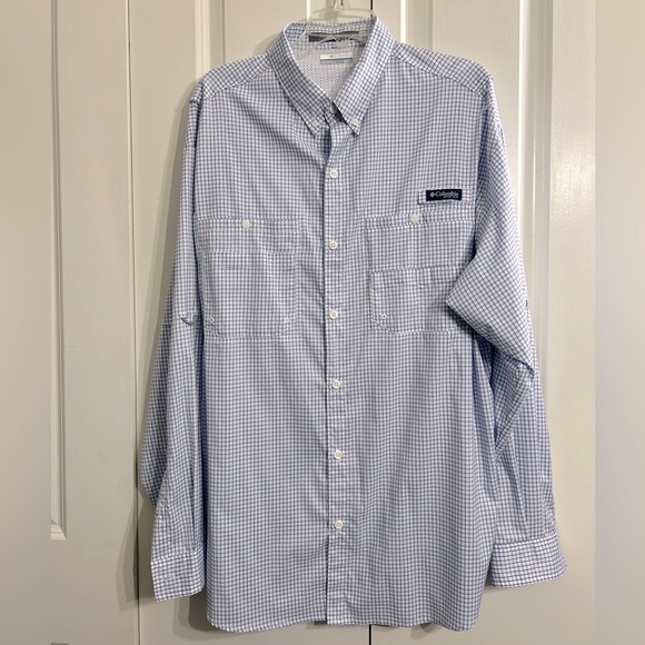 Columbia Men's Super Tamiami Light Blue Gingham  Long Sleeve Shirt Size XL - Picture 1 of 10